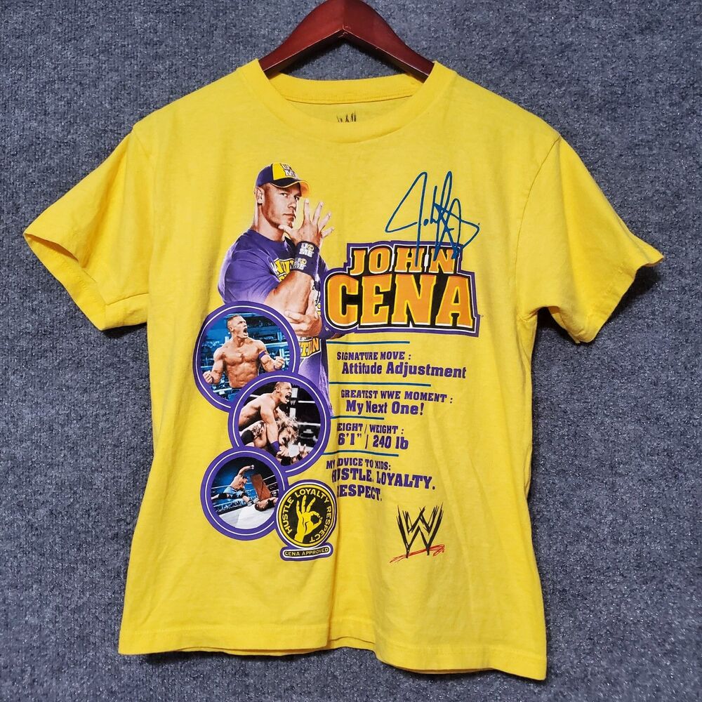 John Cena Shirt Youth Size XL Wrestling WWE Yellow You Can't See Me Logo Y2K